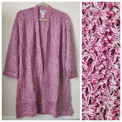 NIP/NEW Drapers & Damon's Pinkberry 100% Cotton Cardigan Pink/White Sweater 2X