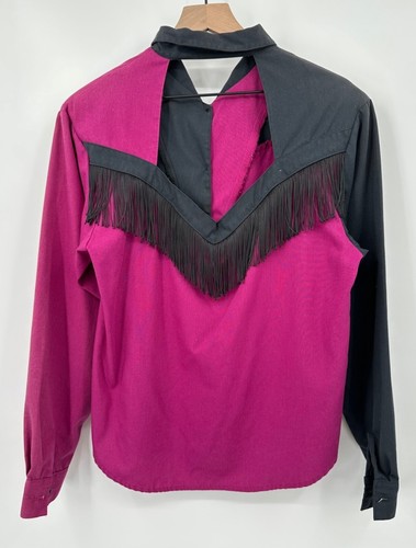 Camisa Western Collection Vintage Abotonada Mujer Grande Negra Púrpura Flecos EE. UU. - Imagen 4 de 9