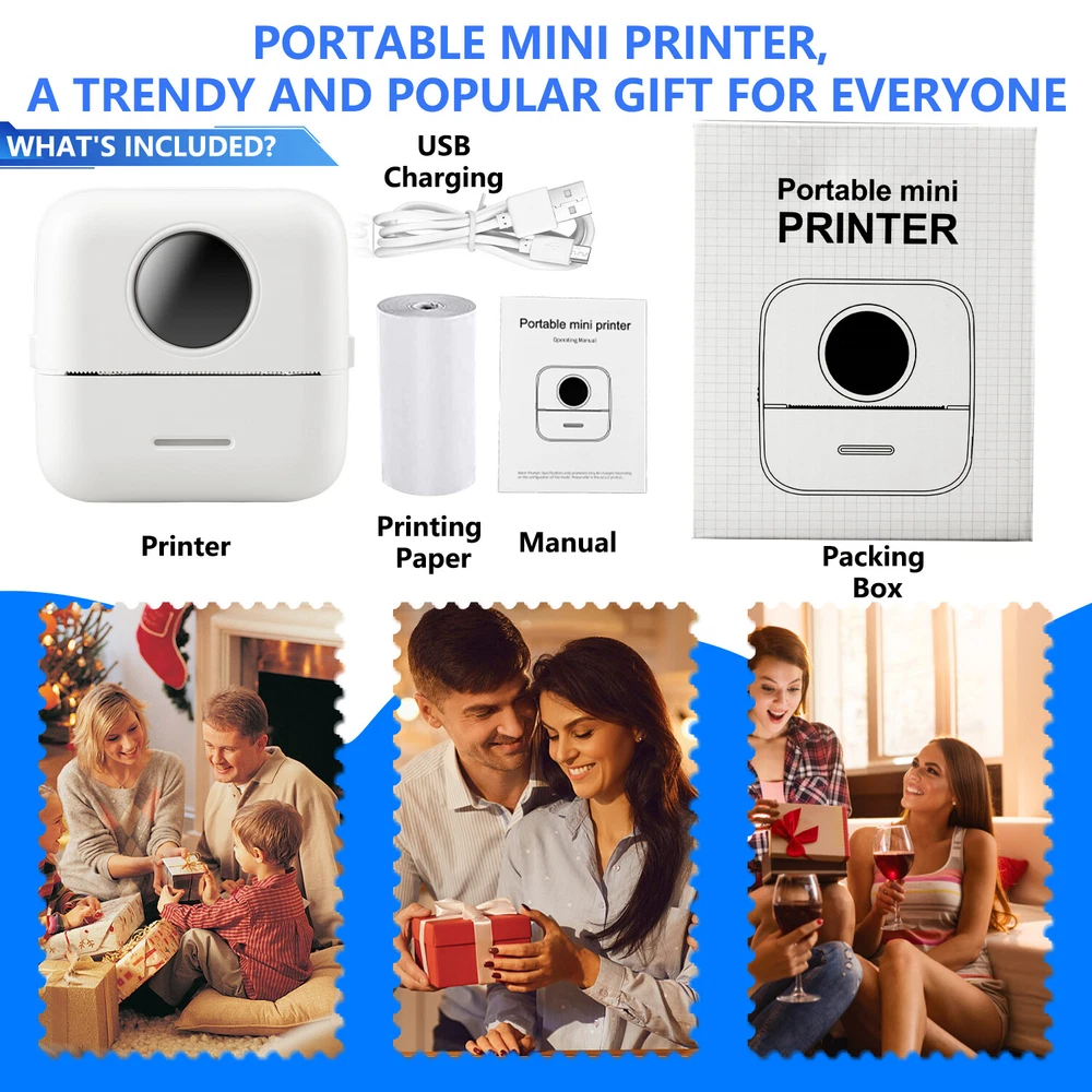 Mini Bluetooth Portable Inkless Thermal Photo Printer with Roll Paper  