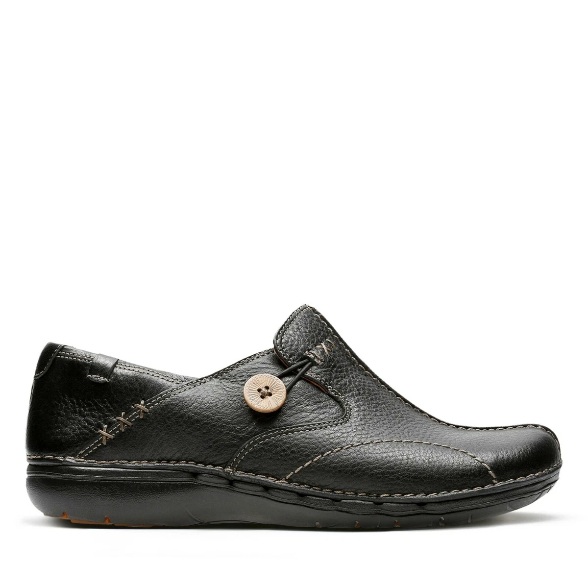 Clarks Un Loop Black Leather Womens Flat Slip On Comfort Walking