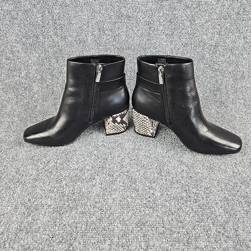 Vince Camuto Laiklen Black Leather Snakeskin Block Heel Ankle Boots 6.5M EUC - Picture 3 of 10