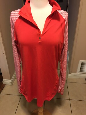 ACTIVE BY TCHIBO Women  Longsleeve ¾ zip top Size M Orange striped   