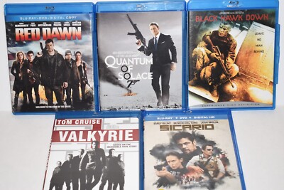Lot of 5 Blu-ray Movies Red Dawn Valkyrie Sicario Black Hawk Down Quantum Solace