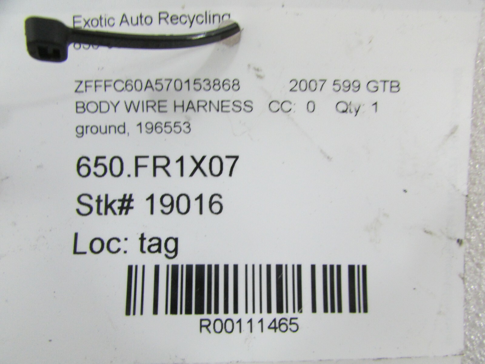 Ferrari 599 GTB, 612, Battery Cut-off Switch Ground Cable, Used, P/N 196553