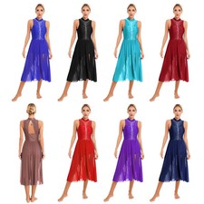 Women Contemporary Lyrical Dance Dress Sparkly Rhinestone Figure Skating AU