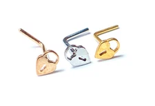 3pcs Heart Padlock Style L-Bend Nose Rings 316L Surgical Steel Ion Plated