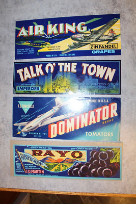LOT OF 4 ORIGINAL VINTAGE CRATE PAPER LABELS GREAT COLORS