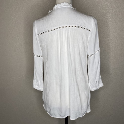 Blusa campesina con tachuelas borla blanca talla pequeña Pale Sky para mujer (fijación de puntada) - Imagen 3 de 12