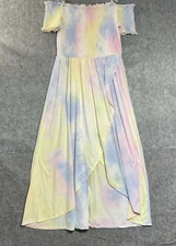 J for Justify Dress Womens Small Blue Tie Dye Maxi Boho Festival Whimsy Goth