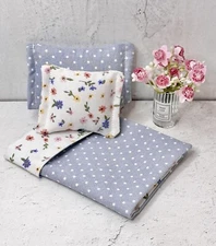 Dollhouse Miniatures Bedding HM Reversible Bedding & Pillows Blue Polka Dots