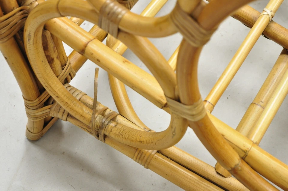 Vintage Hollywood Regency Bent Bamboo Wicker Rattan Pretzel Lounge Chairs - Pair - Image 4 of 4