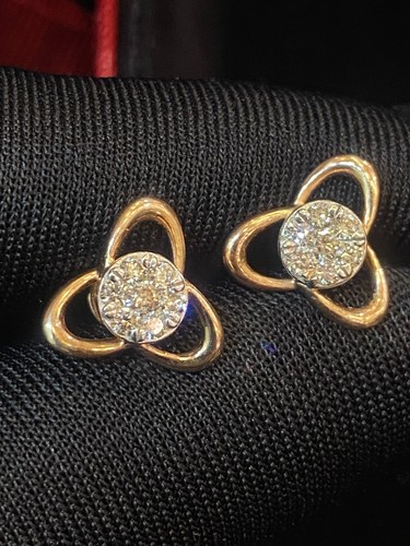 Pave 0,54 Cts Rotondo Brillante Taglio Diamanti Borchie Orecchini In 585 14K Oro - Foto 4 di 12
