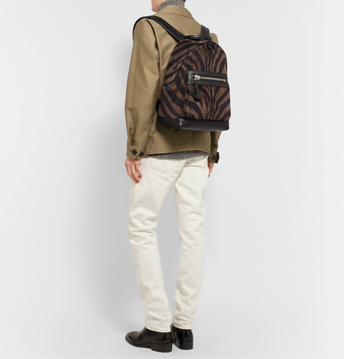 TOM FORD Buckley Leather-Trimmed Zebra-Print Suede Backpack  display picture 3