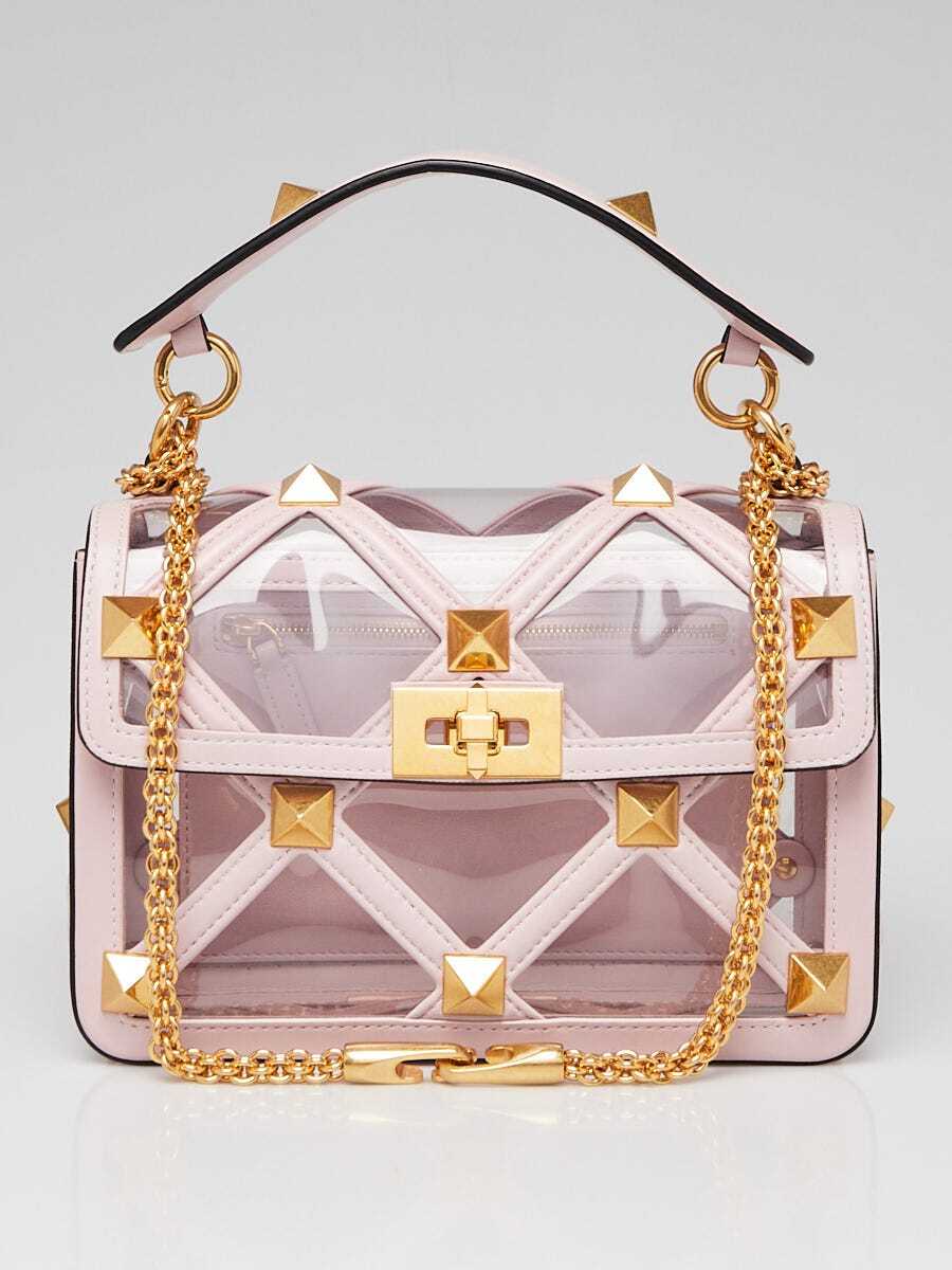 VALENTINOのチェーン付きバック♪★ ROMAN STUD★ 多色 Valentino Rose Quartz Leather and PVC Roman Stud Medium