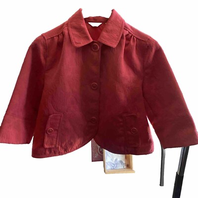  LAURA ASHLEY Cute Coral Crop Jacket Sz M Pockets Floral Texture 3/4 Sleeve NEW 