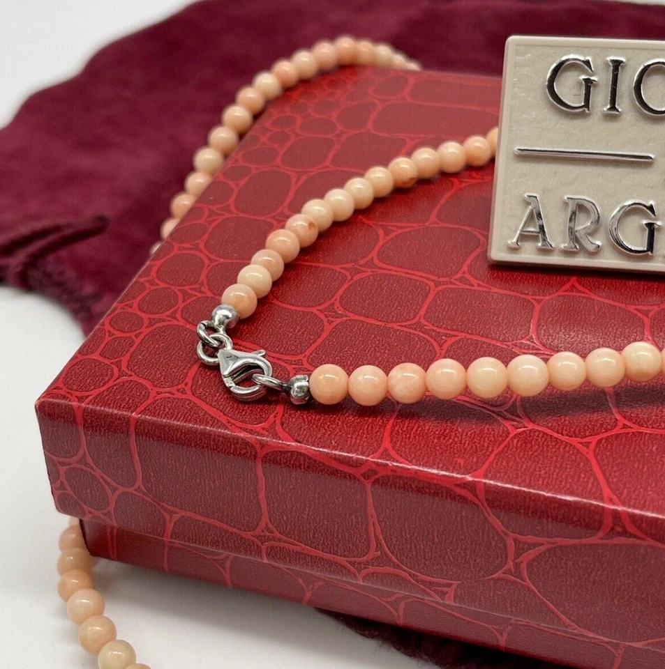 Collana donna argento 925 girocollo perle naturali rosa color corallo+Box Regalo - Immagine 2 di 4