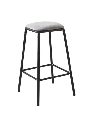 Black Metal Barstool With Grey Cord Fabric Cushion High Stool For Dining/Kitchen - Picture 3 of 4