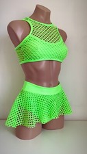 Schminke ?? UV neon fishnet set crop top pole skirt polewear pole dance mesh