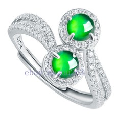 Certified natural A-grade jadeite Green 925 silver inlaid double egg face ring
