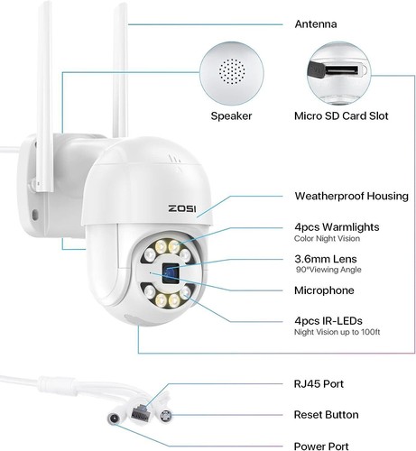 ZOSI 2K Wirelss IP Security Camera Pan-Tilt Zoom AI Detection 2-Way Audio 64GB - Picture 10 of 10