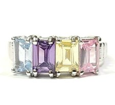 Sterling Silver Pink Yellow Purple and Blue Stone Ring Size 6