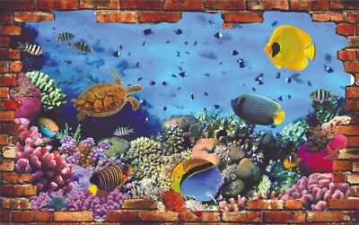Unter Wasser Wand Steingut Dekor 3D Küche Bad Fisch Wandbild Aufkleber Z545