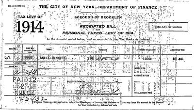 1914 NYC Brooklyn tax levy receipt Lafayette St