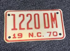 1970 North Carolina Dealer Motorcycle License Plate December 20  1220 DM