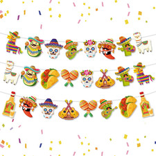 24PCS Mexican Theme Party Decorations, Day of the Dead Fiesta Mexica Banner