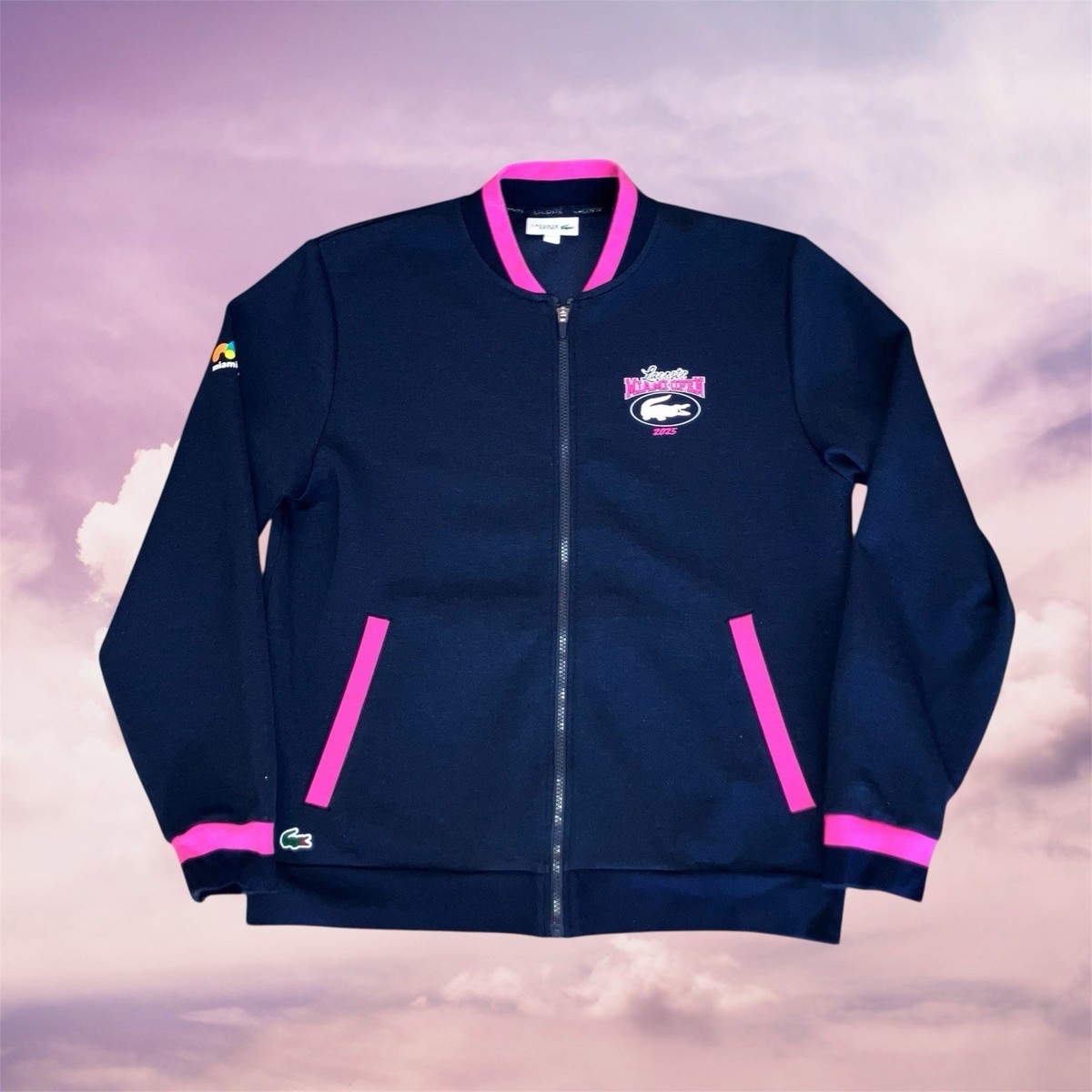 Lacoste Sport Miami Open 2025 Tennis Jacket Navy Blue Pink Trim