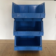 3 Blue Plastic Stacking Storage Bins