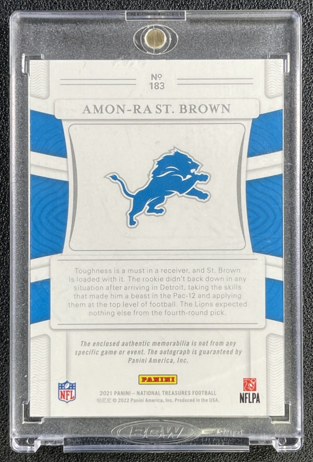 AMON-RA ST. BROWN 2021 PANINI NATIONAL TREASURES #183 ROOKIE PATCH AUTO 33/99 RC view 2