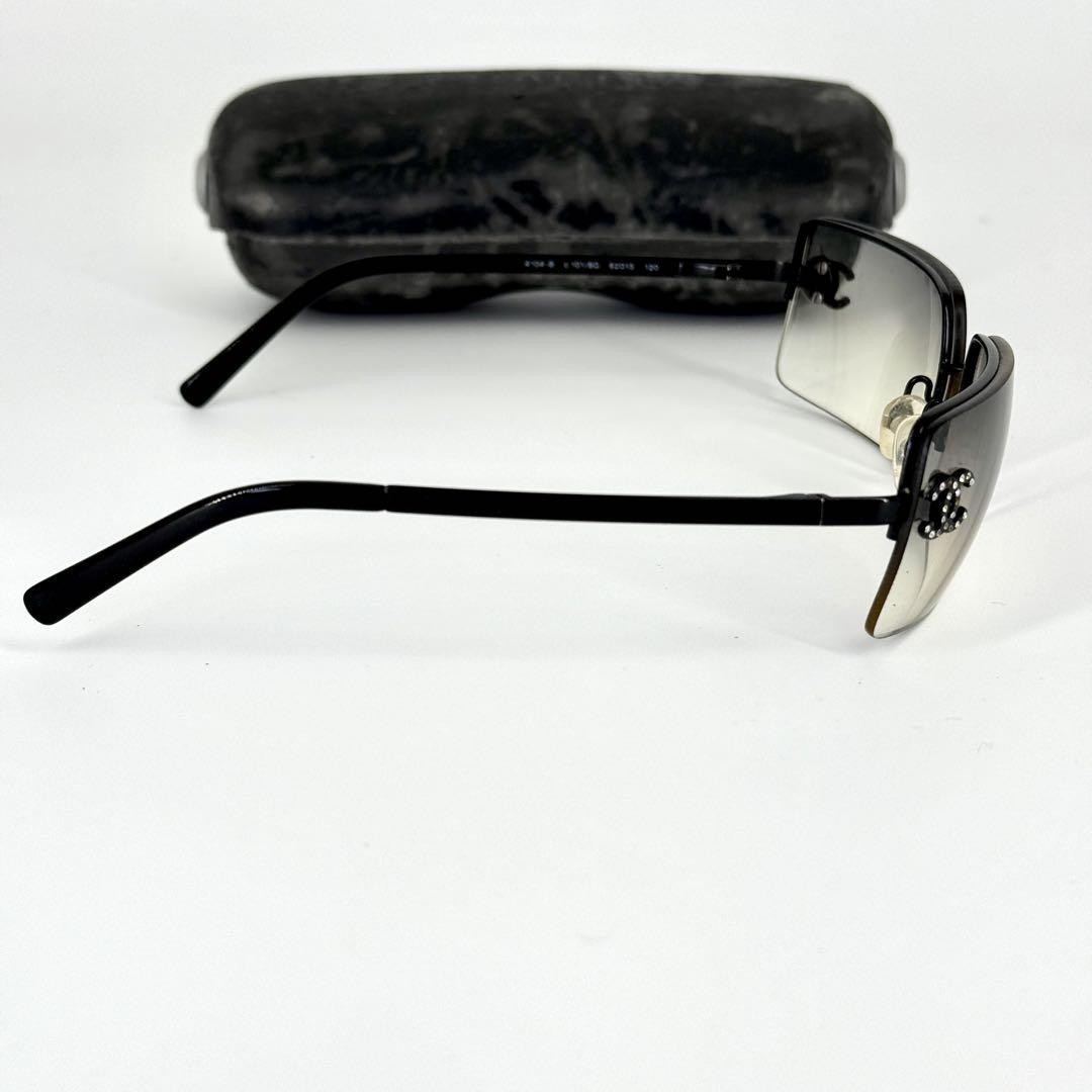 CHANEL 4104-B Rimless Sunglasses Rhinestone Coco Mark Black y2k