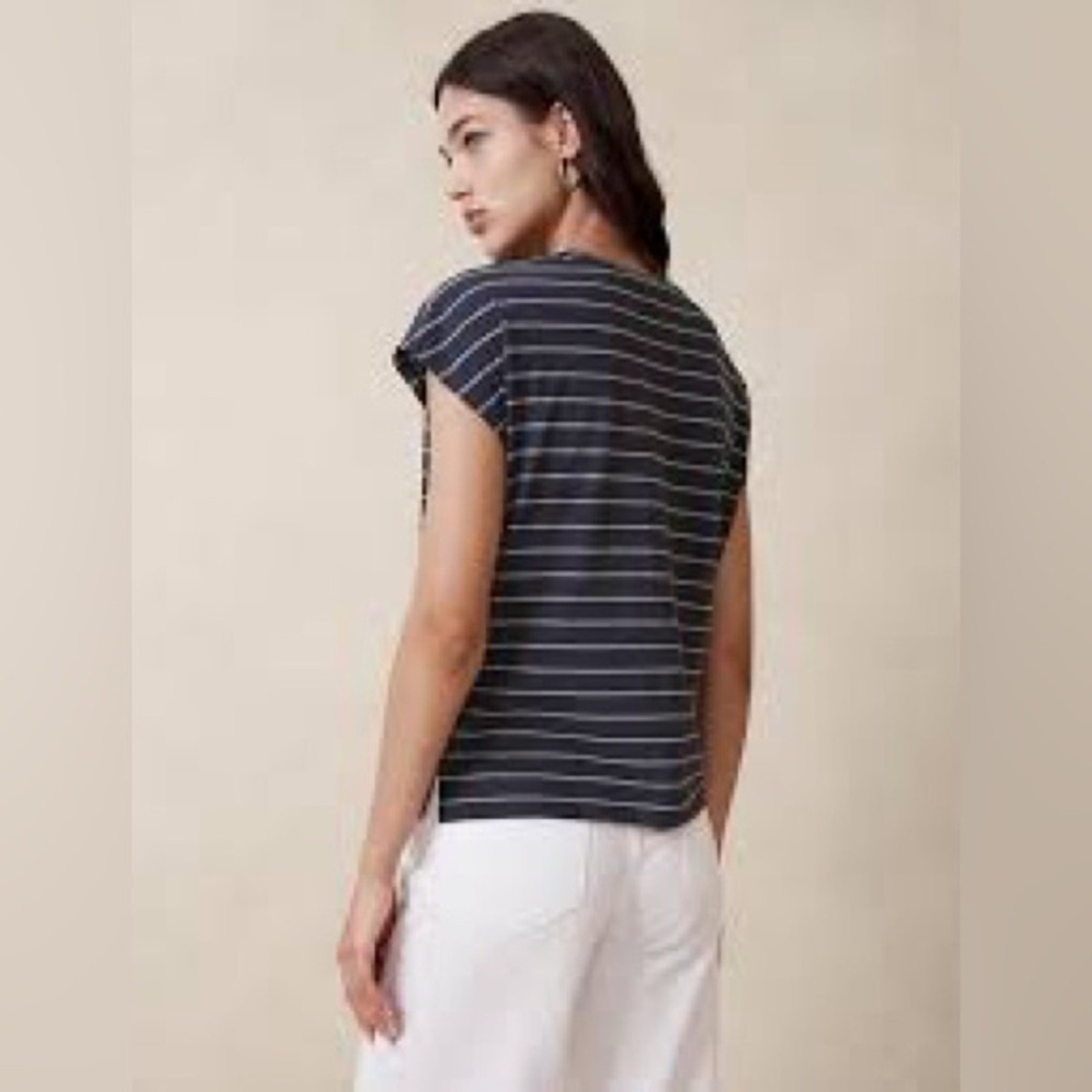 Banana Republic Factory Navy White Striped Dolman Sleeve T Shirt Coastal Medium View 3