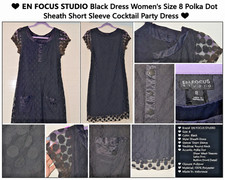 EN FOCUS STUDIO Women's Size 8 Black Polka Dot Sheer Mesh Sheath Dress Short Sle