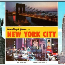 c1970s New York City, NY Greetings from Night Broadway Times Square Chrome A331