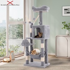 44" Cat Tree Tower, with Scratch Posts, Condo, Hammock, Toys, Light Gray