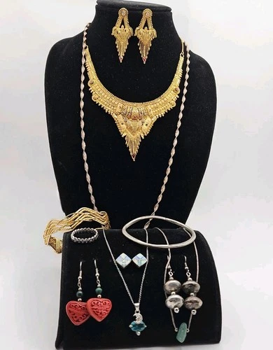 Vintage Boho Estate Jewelry Lot Some Sterling Silver Necklaces Bracelets Ring