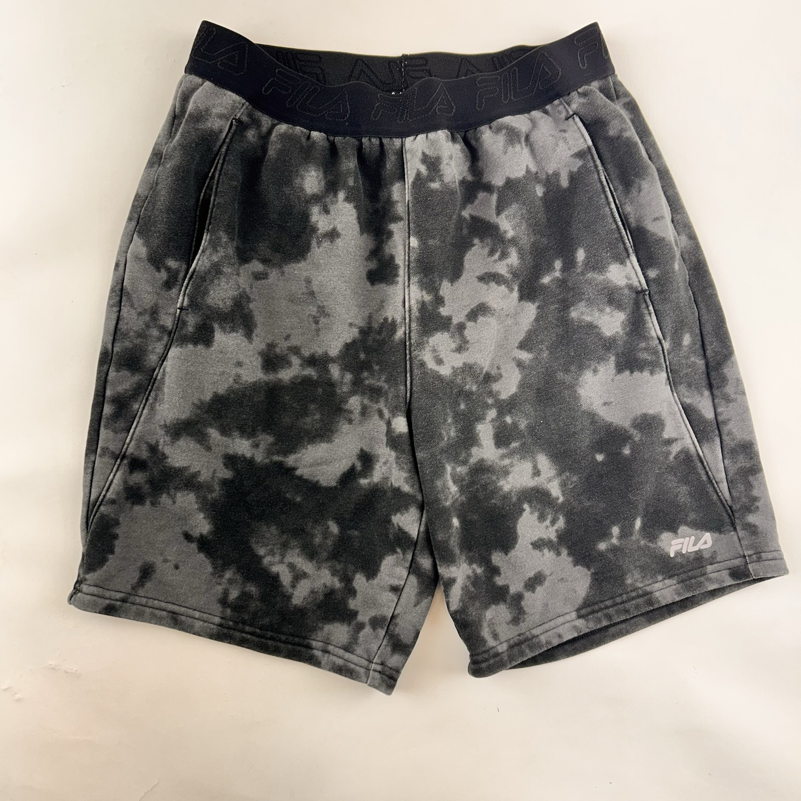 FILA pantaloncino felpato nero grigio comodo comodo jogger uomo taglia media con tasche