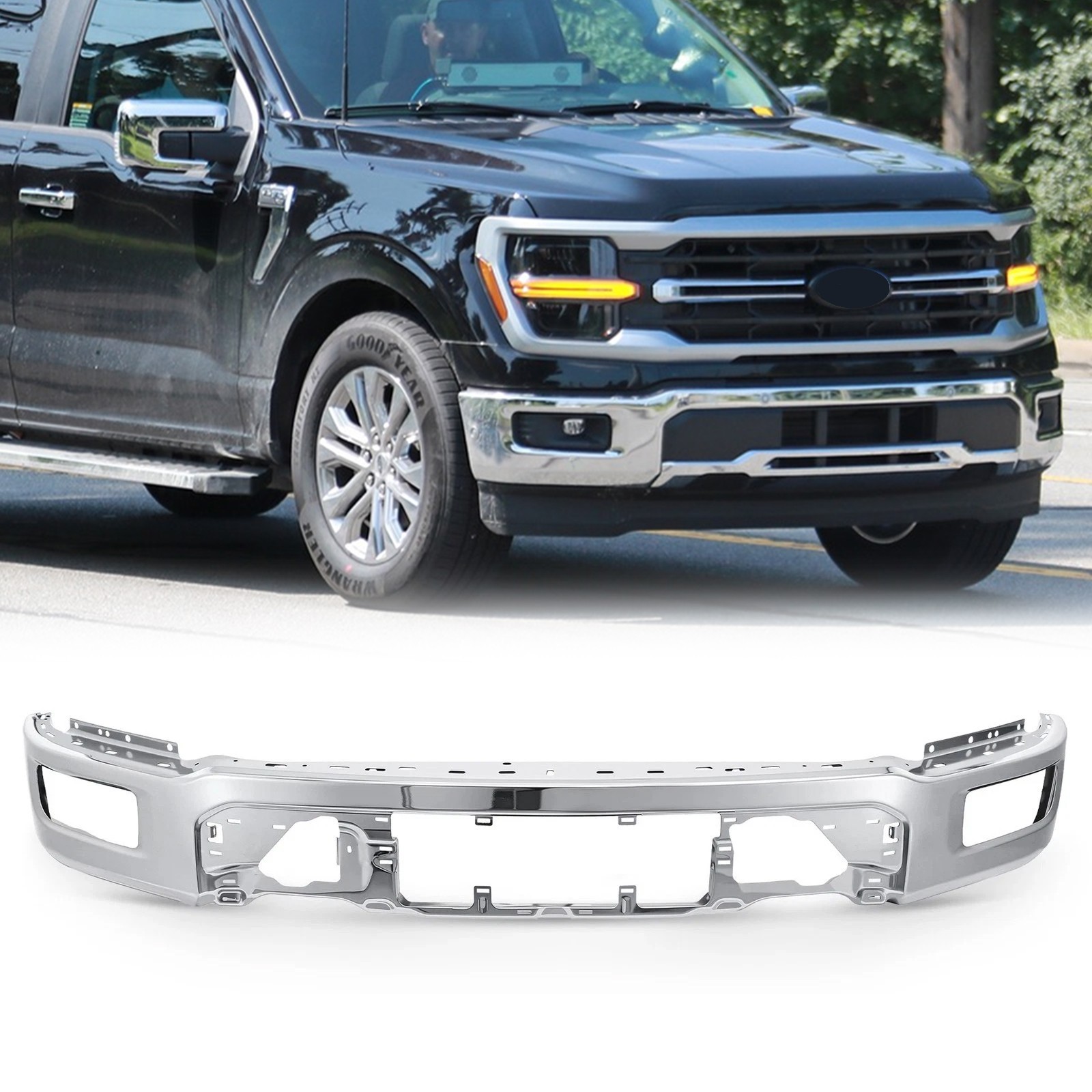 Chrome Steel Front Bumper Face Bar For 2024-2025 Ford F-150 W/O Senser Hole