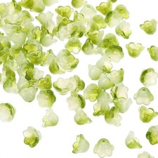 Glass Trumpet Flower Beads, 200 Pcs Gradient Flower Bead Charm, Olive Green