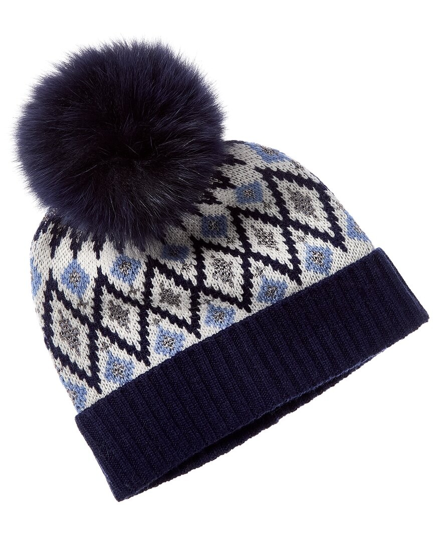 Sofiacashmere Lurex Fairisle Wool - Cashmere-Blend Hat Womens Blue 11390₽