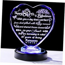 Happy Gifts for Women Crystal Heart Keepsake with Colorful LED 80th Birthday