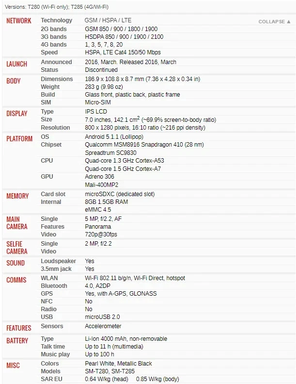 Samsung Galaxy Tab A SM-T280N 8GB BLACK Wi-Fi TABLET Phone - Image 2 of 4