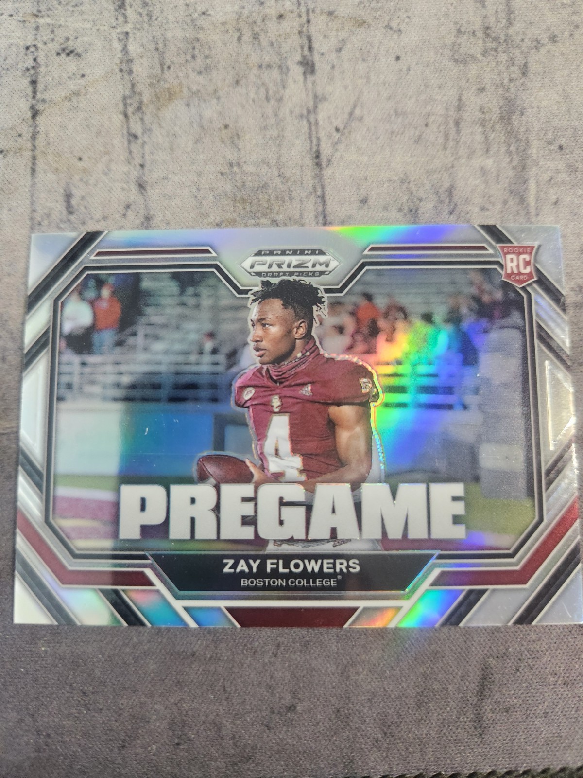 2023 Panini Prizm Draft Picks Zay Flowers Pregame Silver Prizm RC PG-15