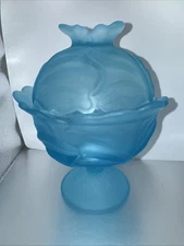 Viking Glass LIGHT BLUE Cabbage Leaf Made by Fenton for the L.G Wright Co.  