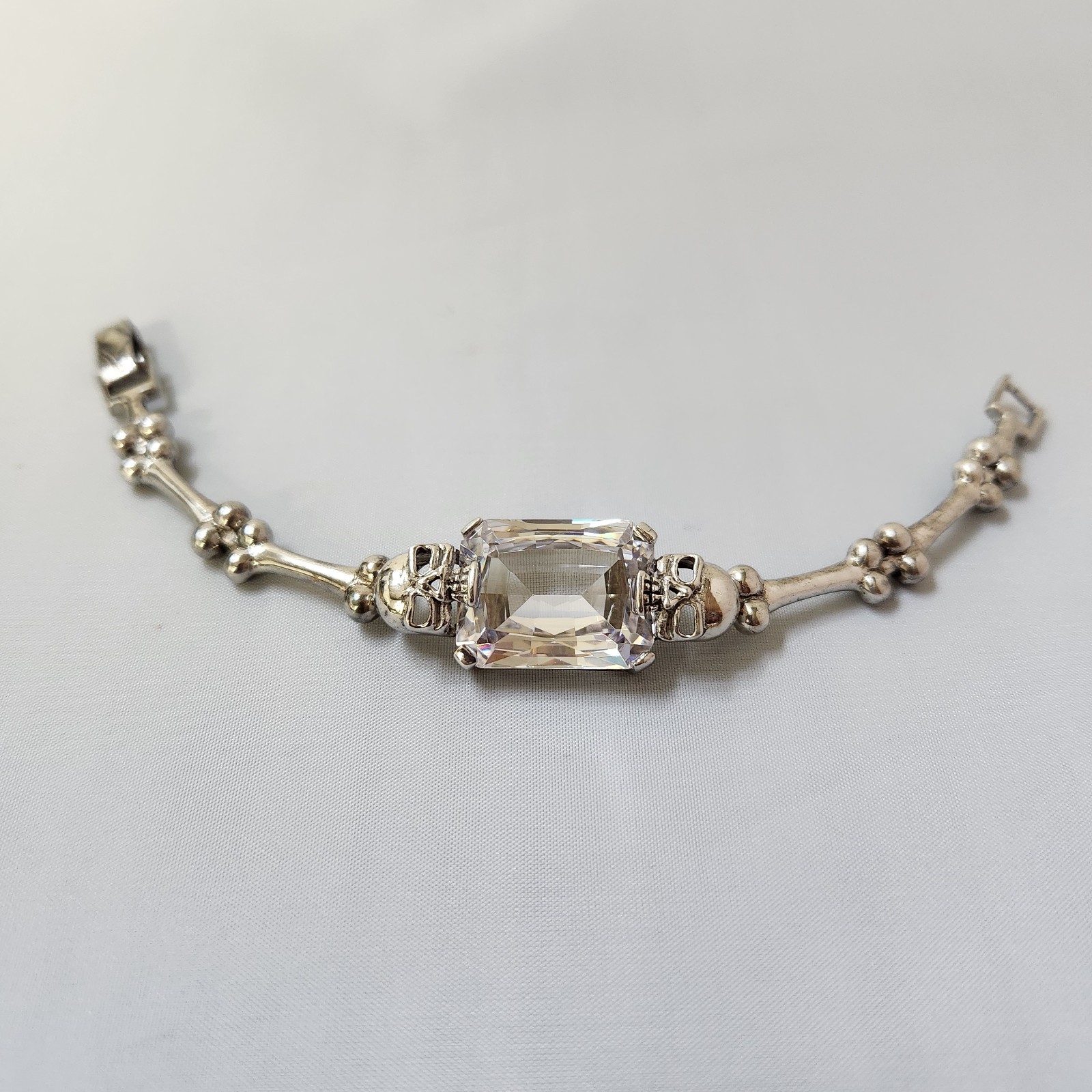 Silver Skull/Bone hinged Panel Bracelet with larg… - image 2