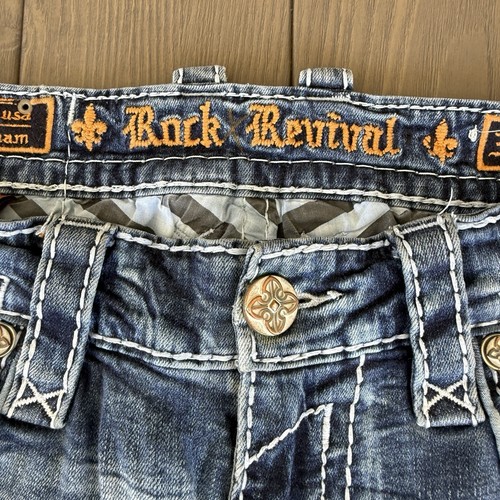 Rock Revival Jeans Mens 33x30 Mckay Straight Blue Premium Stretch Designer Denim - Picture 15 of 20