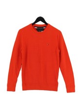 Tommy Hilfiger Men's Jumper S Orange 100 Cotton Crew Neck Pullover