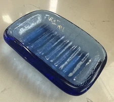 FIRE & LIGHT Recycled Glass Soap Dish / Trinket Dish Cobalt Blue BEAUTIFUL EUC